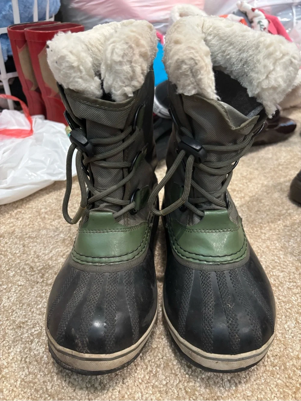 Kids Waterproof Winter Boots in Olive Green and Black